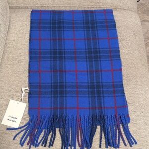 Damson Madder Blue and Red Plaid Wool Scarf